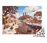 Escena de Pueblo Invernal Puzzle de 1000 Piezas Puzzle para Adultos Papel Paisaje Nevado Decoración Hogareña Regalo Familiar Antiestrés 38x26cm/1000pcs