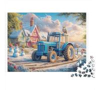 Escena de pueblo invernal Puzzles 1000 Piezas Juego De Reto Juguete Adultos Y Niños Estilo de arte de tractor vintage Juego De Puzzle Reto Educativo Creatividad Regalo Decoración Hogar 52x38cm/1000pcs