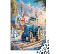 Escena de Pueblo Invernal Rompecabezas de 1000 Piezas Estilo Arte de Tractor Vintage Papel Reciclado para Adultos y Mayores de 12 Años Difícil y Desafiante 38x26cm/1000pcs