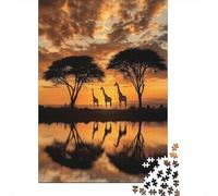 Escena de Safari al Atardecer Rompecabezas para Adultos |Fotografía de Fauna Africana| 52x38cm/1000pcs Juegos EduGatoivos De Decoración del Hogar