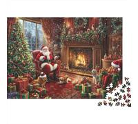 Escena de Santa de Navidad Paquete De Rompecabezas 1000 Piezas, Cartón Grueso Reciclado, Familias Adultas,Cozy Christmas Fireplace Decoración Mural, Diversión Indoor, Reto Cerebral 70x50cm/1000pcs