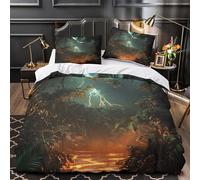 Escena de tormenta en la jungla 3D Impresión Funda de edredón 3pz Microfibra transpirable Trabajo de fantasía sobre la naturaleza Edredón funda 2 fundas antimanchas Decoración habitación niños