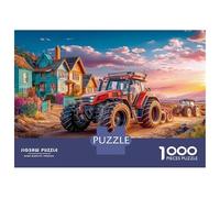 Escena De Tractor Rural Puzzle De 1000 Piezas - Paisaje Atardecer Vibrante Desconexión Digital - Cartón Reciclado 38x26cm/1000pcs