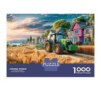 Escena De Tractor Rural Puzzle De 1000 Piezas - Pintura Campestre Vintage Desconexión Digital - Cartón Reciclado 70x50cm/1000pcs