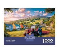 Escena De Tractor Rural Puzzle De 1000 Piezas - Pintura Campestre Vintage Desconexión Digital - Cartón Reciclado 52x38cm/1000pcs