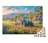 Escena de Tractor Rural Rompecabezas DIY de Estilo paisajístico Granjero Vintage en Papel Premium Estimulante Mental Regalo para Calcetines navideños 70x50cm/1000 Piezas