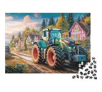 Escena de Tractor Rural Rompecabezas DIY de ilustración de Campo Vintage en Papel Premium para niños +12 Divertido Regalo para Calcetines navideños 70x50cm/1000 Piezas