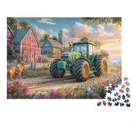 Escena de Tractor Rural Rompecabezas DIY de Pintura de Campo Vintage en Papel Premium Estimulante Mental Regalo para Calcetines navideños 38x26cm/1000 Piezas