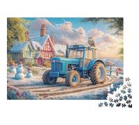 Escena de un Pueblo de Invierno Puzzle 1000p para Adultos Vintage Tractor Art Style Tiempo Libre Decoración del Hogar Mejor Valorados Decoración De Pared Cartón Grueso 70x50cm/1000pcs