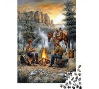 Escena de Vaqueros del Oeste Rompecabezas para Adultos 70x50cm/1000pcs,Juegos De Desafío De Estilo de Aventura rústica al Aire Libre