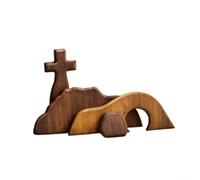 Escena decorativa de madera de la resurrección de Pascua, escena de tumba vacía para el hogar, chimenea, mesa, decoración de jardín, 23 x 10 x 4,5 cm