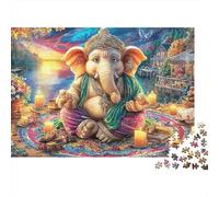 Escena del Altar de Ganesha Extra Thick Cardboard Arte de Vela de Elefante Jigsaw Puzzle Adults Brain Training Travel Activity Gift for Senior Jigsaw Lovers Teen Fans Age 12 18 52x38cm/1000pcs