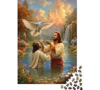 Escena del Bautismo de Jesús Puzzle de Tablero Reciclado: Escena del Bautismo de Jesús para Adultos y Niños Mayores de 12 Años Gran Regalo 52x38cm/1000 Piezas