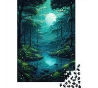 Escena del Bosque Iluminado por la Luna 1000 Pieza Stock De Cartas Premium Rompecabezas Conjunto para Adultos Desafío Juego Educativo Presente Divertido Paquete De Valor 52x38cm/1000pcs