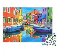 Escena del Canal Colorido Rompecabezas 1000 Piezas para Aficionados Fin De Semana, Cartón Resistente, Cartel del Barco del Canal de Venecia Decoración Mural, Regalo Primavera, Juego Cerebral 70x50cm