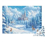 Escena del Castillo de Invierno 1000 Piezas Cartón Extra Grueso Rompecabezas De Bricolaje para Adultos Y Niños De 12 Años Divertido Y Desafiante Juego De Familia Hermosa Decoración 52x38cm/1000pcs