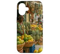 Escena del Mercado Africano, Puesto de Frutas Coloridas y Arte Tribal Carcasa para iPhone 16