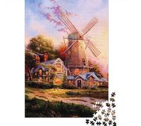 Escena del Molino de Viento Rural 1000 Piezas Stock De Cartas Premium Rompecabezas Clásicos Entusiastas De Jigsaw Senior Entrenamiento Cerebral Decoración De Paredes Idea De Regalo 52x38cm/1000pcs