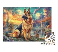 Escena del Pastor alemán Extra Thick Cardboard Arte del Bosque Pastor Jigsaw Puzzle Adults Brain Training Travel Activity Gift for Senior Jigsaw Lovers Teen Fans Age 12 18 52x38cm/1000pcs