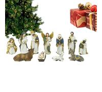 Escena del pesebre de vacaciones - Colección de Navidad de resina, conjunto religioso de 11 piezas | Adorno católico de belén cristiano esculturas adorno, exposición de nacimiento de Jesús con María