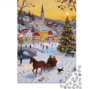Escena del Pueblo de Invierno 1000 Piezas Cartón Extra Grueso Rompecabezas Premium Fans De Adolescentes 12-18 Años Imposible Difícil Desafío Presente Divertido 52x38cm/1000pcs