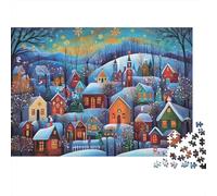 Escena del Pueblo de Invierno Rompecabezas - Crimson Frost Hamlet -1000 Piezas Ilustrados Coloridos Adultos Familia Desafío Imposible Regalo Familiar Navidad 38x26cm/1000pcs