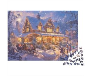 Escena del Pueblo de Navidad Rompecabezas 1000 Piezas para Fans, Papel Resistente,Cozy Cabin Christmas Decoración Interior, Regalo Cumpleaños, Juego Mental, Decoración Mural Hogareña 52x38cm/1000pcs