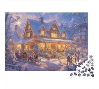 Escena del Pueblo de Navidad Set De Rompecabezas 1000 Piezas para Apasionados, Cartón Reciclado,Cozy Cabin Christmas Decoración Interior, Regalo Navideño Festivo, Reto Cerebral 70x50cm/1000pcs