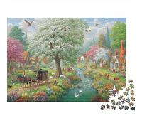 Escena del Pueblo de Primavera 1000 Pieza Stock De Cartas Premium Rompecabezas Conjunto para Adultos Desafío Juego Educativo Presente Divertido Paquete De Valor 70x50cm/1000pcs