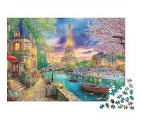 Escena del Pueblo de Primavera Extra Thick Cardboard París Eiffel Art Jigsaw Puzzle Bundle Stress Relief Travel Activity Gift for Family Puzzle Senior Lovers Collectors 38x26cm/1000pcs