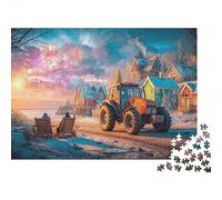 Escena del Pueblo Invernal Puzzle - 300 Piece Festive Holiday Illustration Arte De Decoración Hogar, Rompecabezas Educativo & Reto (300pcs (40x28cm))