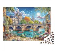 Escena del Puente de París 1000 Piece Recycled Cardboard Impresión de Arte River City Jigsaw Puzzle Adult Concentration Training Office Break Great Gift for Puzzle Enthusiasts 52x38cm/1000pcs