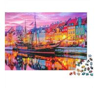 Escena del Puerto Colorida 1000 Puerto de Copenhague Piezas Puzzle Cartón Reciclado Familia Mejor Adultos Descanso Adolescentes Decoración De Pared Difícil Desarrollo 52x38cm/1000pcs