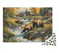 Escena del río con la Familia de Osos Puzzles 1000 Piezas Papel Reciclado para Adultos Puzzle para Adultos Juego Familiar Divertido y desafiante Excelente Idea de Regalo para la Creatividad