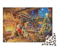 Escena del Taller de Navidad Rompecabezas 1000 Piezas para Amantes, Cartón Grueso,Santa Workshop Interior Decoración Mural Hogareña, Regalo De Cumpleaños, Juego Cerebral 70x50cm/1000pcs