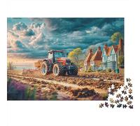 Escena del Tractor Rural 1000 Vintage Pintura del Campo Piezas Puzzle Cartón Premium Vacaciones Oficina Relajación Aniversario Actividad Después De La Escuela Anti Estrés 38x26cm/1000pcs