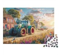Escena del Tractor Rural Rompecabezas 1000 Piezas para Apasionados, Cartón Grueso Reciclado,Vintage Farm Landscape Art Decoración Mural, Regalo De Fiesta, Rompecabezas Educativo 52x38cm/1000pcs