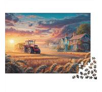 Escena del Tractor Rural Rompecabezas Clásico 1000 Piezas para Jugadores Adultos, Cartón Premium, Pastoral Countryside Art Style Decoración Interior, Regalo Cumpleaños, Juego De Reto Difícil 70x50cm