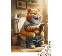Escena Divertida del Inodoro del Gato Rompecabezas 1000 Piezas Acertijos Inteligentes DIY Adultos Familia Decoración Familiar Regalo Hombre Mujer 52x38cm/1000pcs