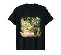 Escena Floral del Camino del jardín del Gato atigrado Camiseta