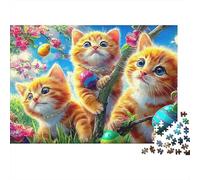 Escena Gato Fantasía Rompecabezas 1000 Piezas Adultos Gatos Atigrados Naranja Flores, Premium Grueso Resistente, Vibrante Desafiante Duro Alivio Estrés Regalo Familiar 38x26cm/1000pzs