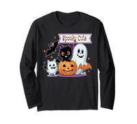 Escena Linda de Gato Fantasma Calabaza Halloween Manga Larga