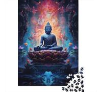 Escena meditación Buda 1000 Piezas Cartón Premium Buda Azul con Aura Rompecabezas para Adultos Cartón Sólido Resistente Antiestrés Actividad Familiar Ecológico 38x26cm/1000pcs