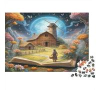 Escena Molino de Viento Fantasía Puzzle de 1000 Piezas Papel para Adultos Libro Abierto Paisaje Puzzle para Toda la Familia Relajación Decorativo 52x38cm/1000pcs