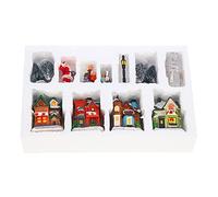 Escena navideña de resina para pueblo con luz LED cálida, adornos para regalos de Año Nuevo, conjunto de figuras de pueblo, árboles, accesorios de Navidad