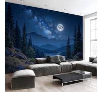 Escena Nocturna Bosque Bajo Luz Luna Papel Pintado Impreso En 3D, 450 X 315 Cm Pared Papel Pintado, Fantasía Misterioso Cielo Estrellado Decoración De Paredes Para Salón Dormitorio Pasillo Comedor