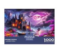 Escena Nocturna de Fantasía 1000 Piezas Puzzle de Papel para Adultos y Niños - Castillo Embrujado con Calabaza y Barco Regalo Divertido y Actividad en Casa Gran Idea de Regalo 38x26cm/1000pcs