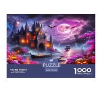 Escena Nocturna de Fantasía 1000 Piezas Puzzle de Papel Reciclado - Castillo Embrujado con Calabaza y Barco Regalo para Adultos Juego Educativo Desafío Decoración de Pared 70x50cm/1000pcs
