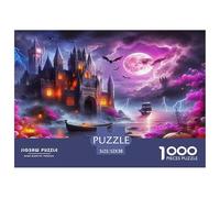 Escena Nocturna de Fantasía 1000 Piezas Puzzle para Decoración de Pared y Regalos - Castillo Embrujado con Calabaza y Barco Papel Reciclado para Adultos Gran Idea de Regalo 52x38cm/1000pcs