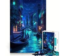 Escena Nocturna de neón en un Canal de Venecia, Italia Rompecabezas de 1000 Piezas para Adultos Mejora la Memoria Ideal para el Ocio Corte Firme Fiestas (38x26cm)